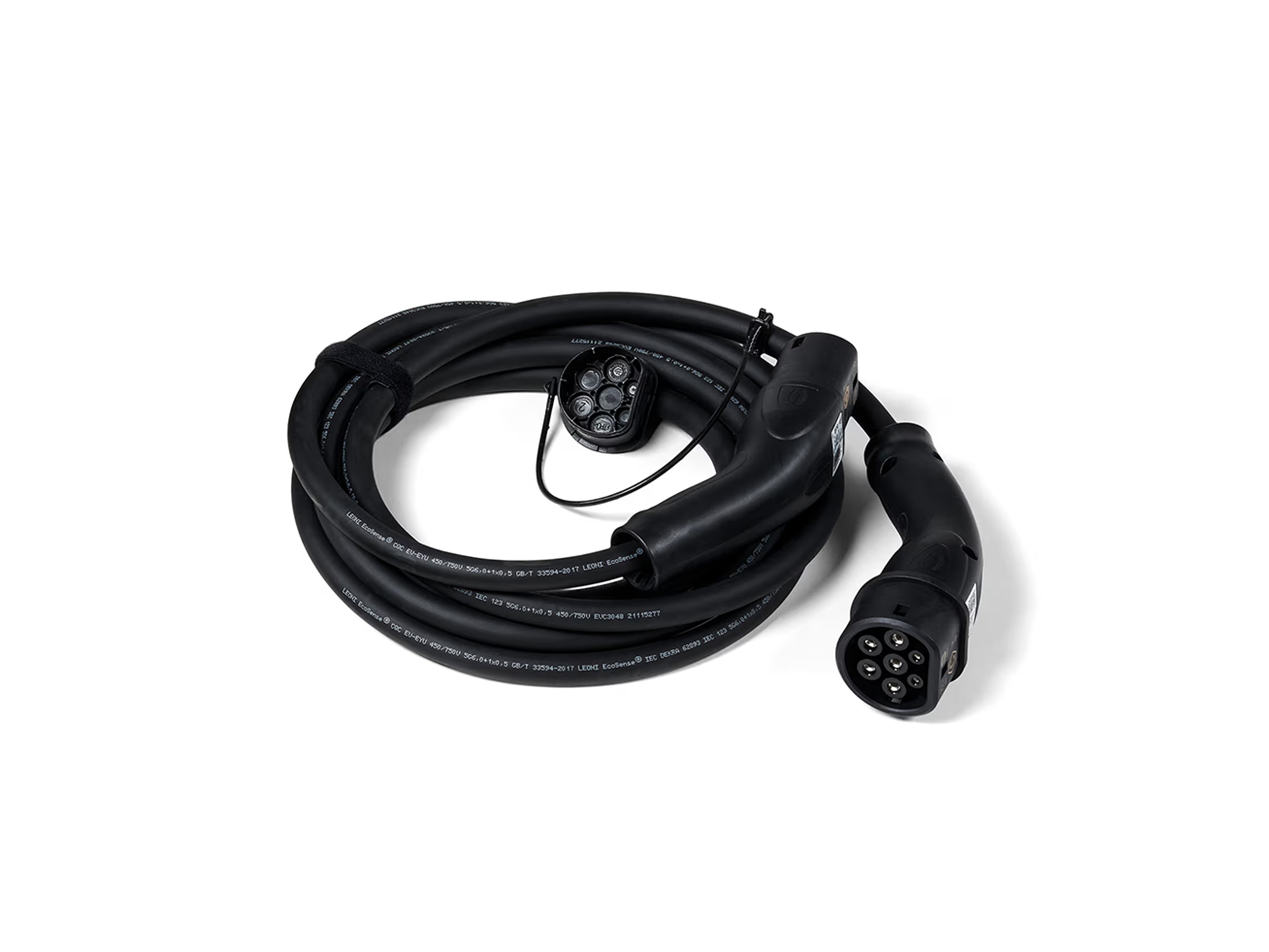 Premium Porsche EV charging cable with black storage case, Type 2 connector for home and public electric car charging. High-quality portable charging solution for luxury electric vehicles and sustainable mobility.