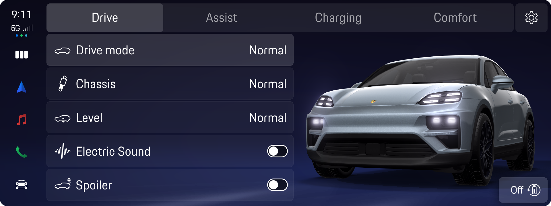 Ansicht auf Funktionen des Zentraldisplays des Macan