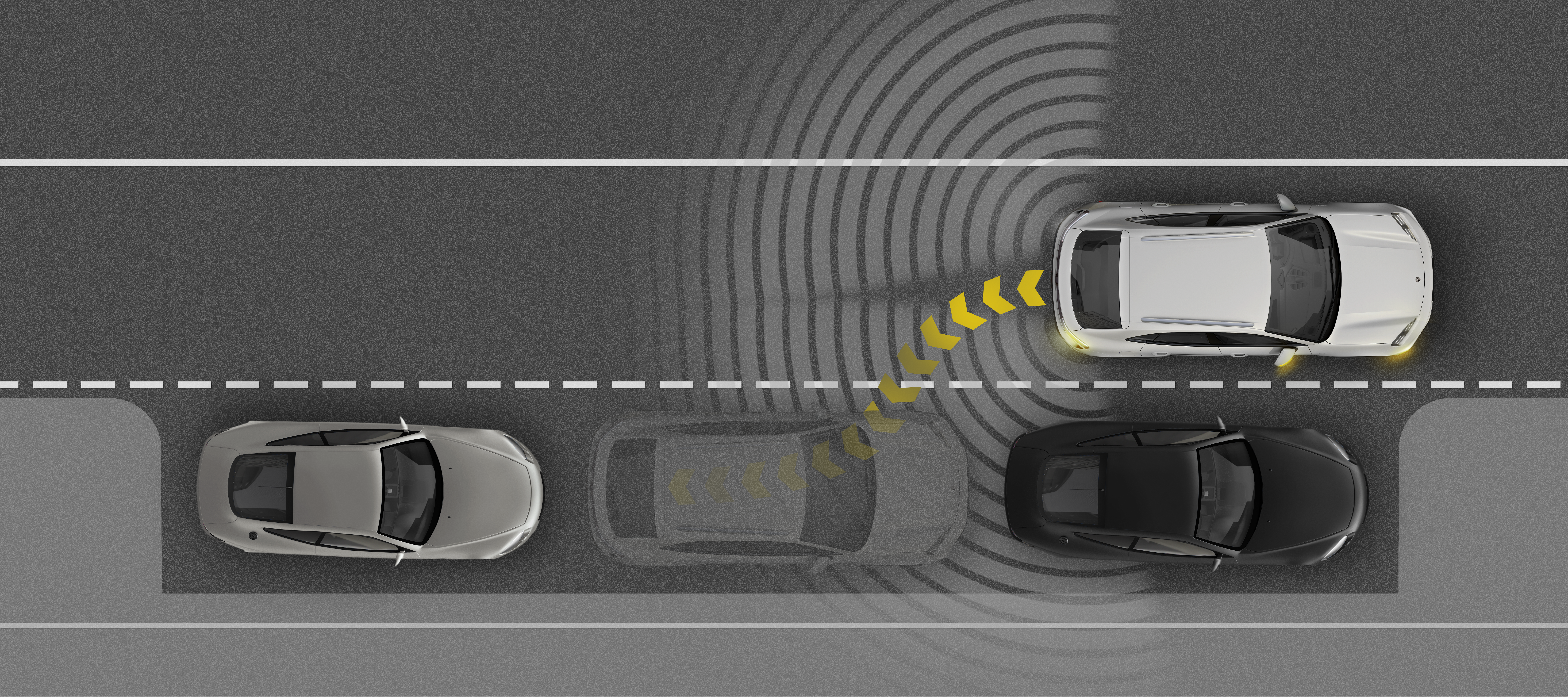 Surround view of the Porsche Parking Assistant in a top view.
