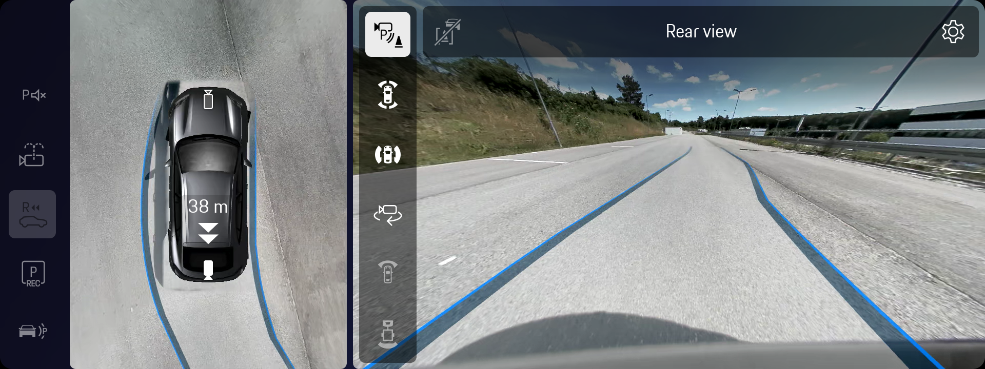 Macan Park Assist automatically steers the vehicle into a parking space while monitoring nearby vehicles and obstacles.