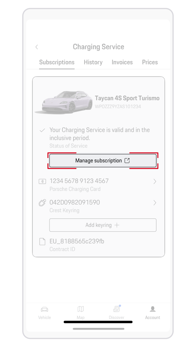 Contrato de servicio de carga de la aplicación My Porsche.
