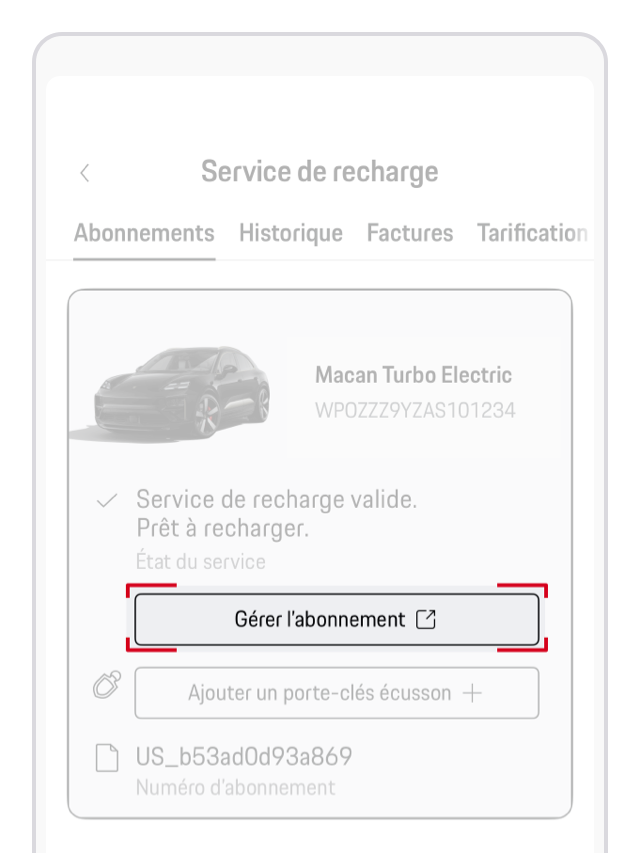 Contrat de service Charging Service de l'application My Porsche
