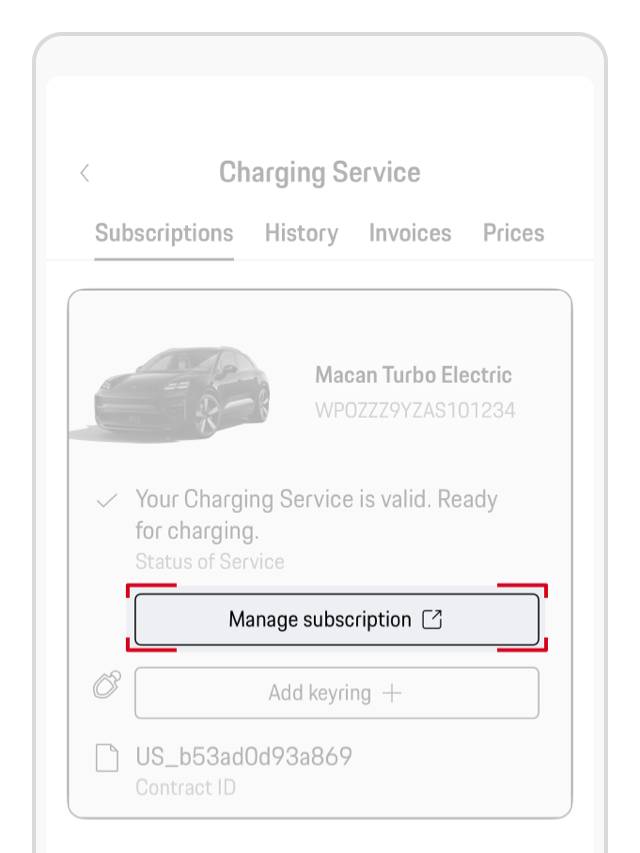 My Porsche app Charging Service contract
