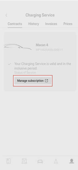My Porsche app Charging Service contract