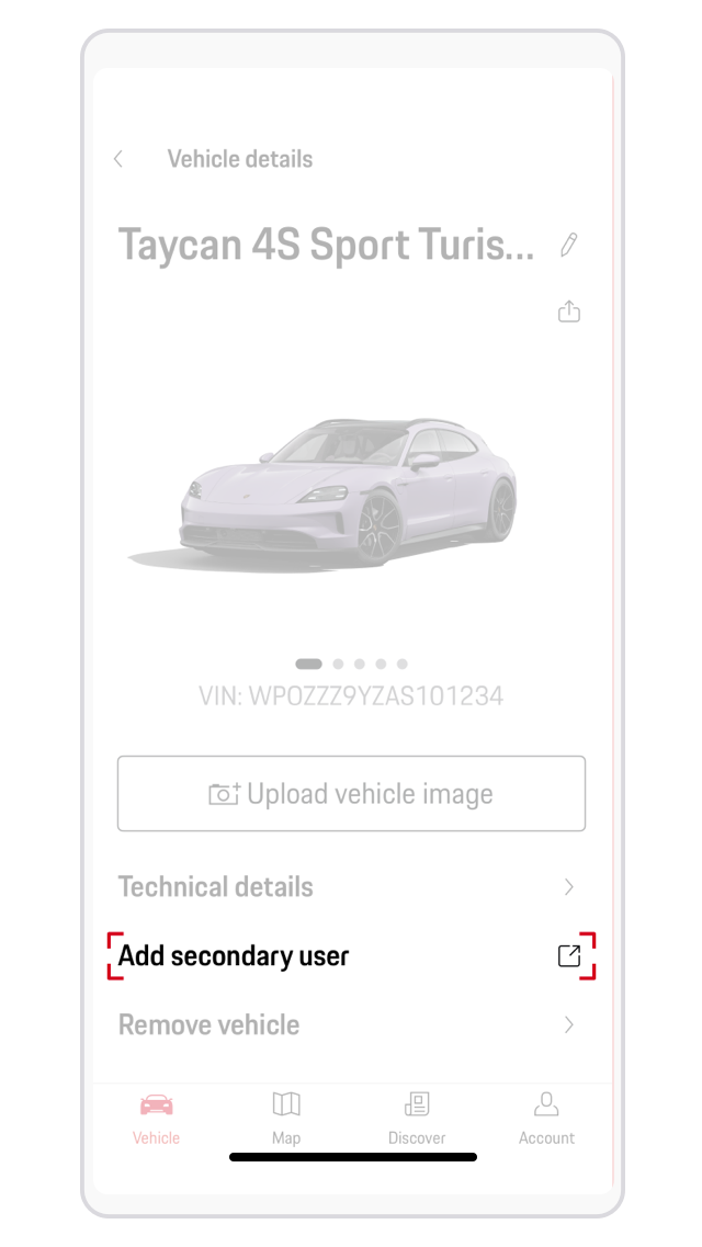 Screenshot showing where to manage secondary users in My Porsche