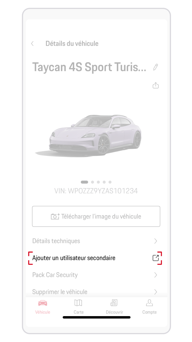 Image montrant la section utilisateur secondaire dans My Porsche